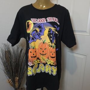 Halloween the good the bad and the scary black Sz M T-shirt Witch Bats